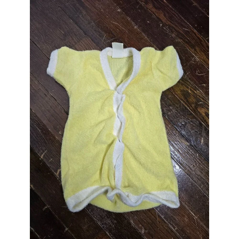 Vintage Pastel Yellow Terry Cloth Baby Romper 6 Months